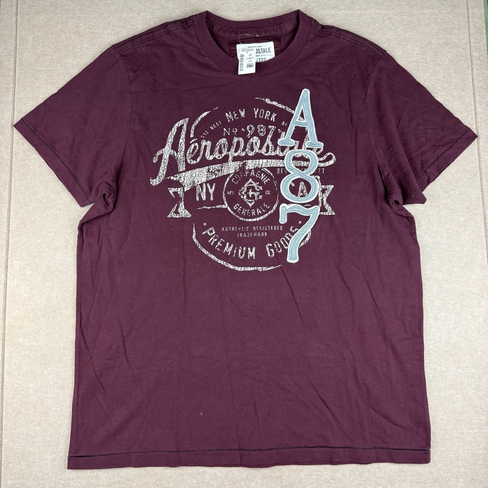 Aeropostale Shirt‎ Men XXL Maroon NY 1987 Logo Single Stitch Graphic Tee